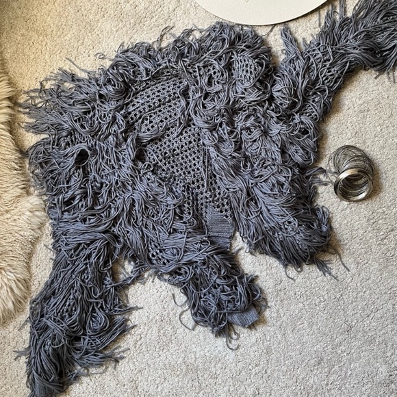 INDAH SHAGGY FRINGE GREY JACKET STONED IMMACULATE FREE PEOPLE JENS PIRATE BOOTY - Picture 1 of 1